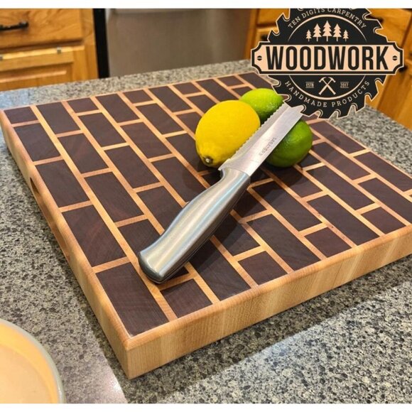 Mahogany, Maple, Beeswax, Handcrafted End Grain Cutting Board With Brick Pattern - Picture 6 of 9